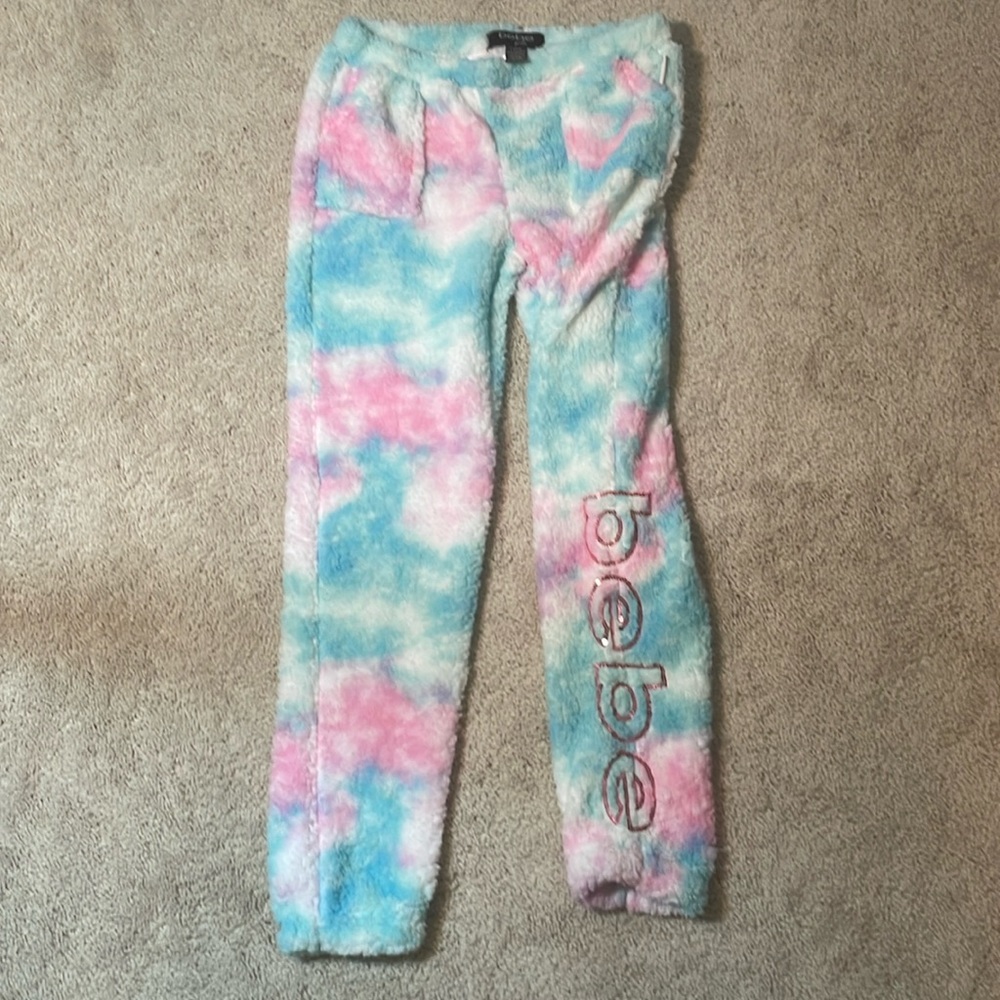 NWOT Bebe girls L fluffy tye dye pajama pants